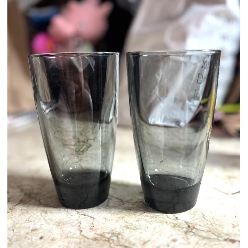 Vintage Libbey Smoke Gray Heavy Bottom Drinking Glasses (2) 14 oz 6" x 3.25"
